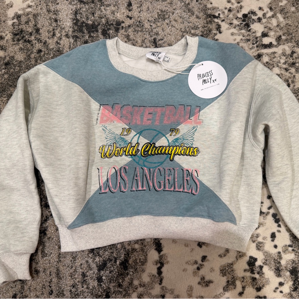 Princess Polly NWT Teal & Gray Cropped Graphic Sweatshirt Size US 4